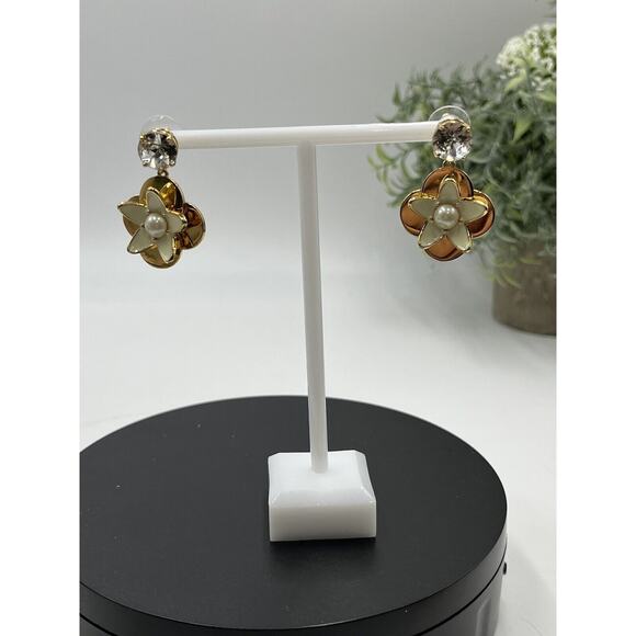 Kate Spade Cream Window Seat Floral Bouquet Rhinestone Pearl Dangle Drop Earring - Picture 3 of 11